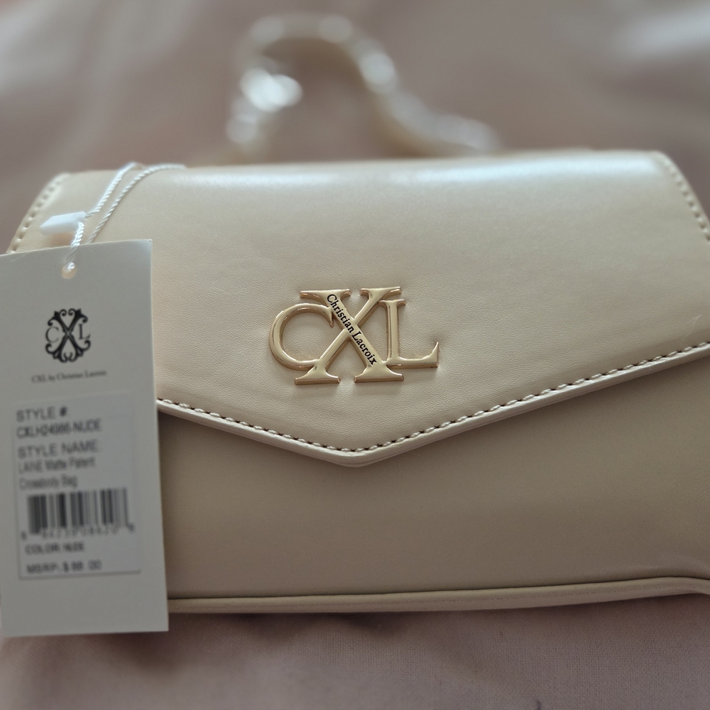 Christian Lacroix Cream Clutch with Gold Logo